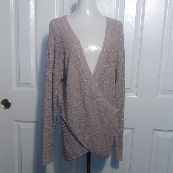 Express V-Neck Wrap Style Sweater in Light Mauve - Picture 2 of 10